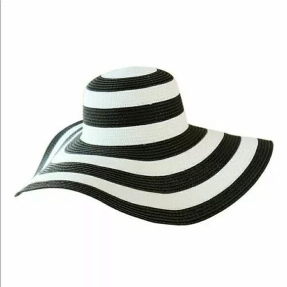 SUPER CHIC Striped Wide Brim UV Protection Summer Beach Sun Hat Adjustable main image 5